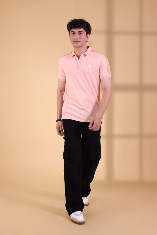 PEACH TONAL RIBBED PLACKET MEN'S POLO T-SHIRT