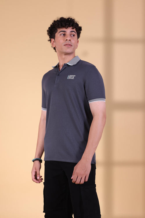 CHARCOAL TOKYO BNT PRINTED BASIC MEN'S POLO T-SHIRT