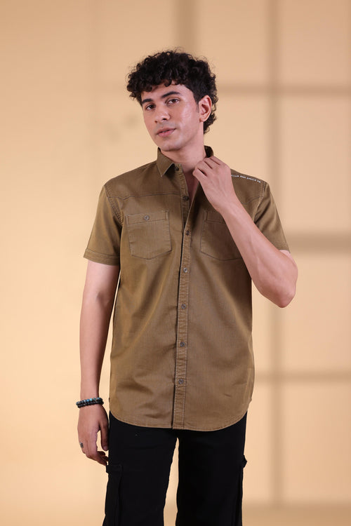 CAMEL FRONT STYLINE SOLID HALF SLEEVE SHIRT