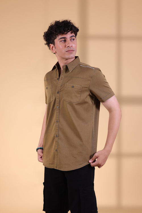 CAMEL FRONT STYLINE SOLID HALF SLEEVE SHIRT