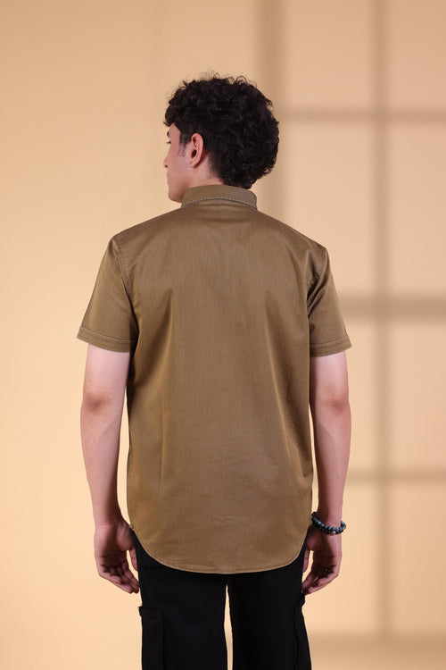 CAMEL FRONT STYLINE SOLID HALF SLEEVE SHIRT