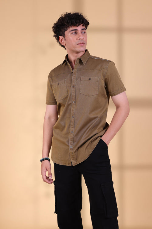 CAMEL FRONT STYLINE SOLID HALF SLEEVE SHIRT