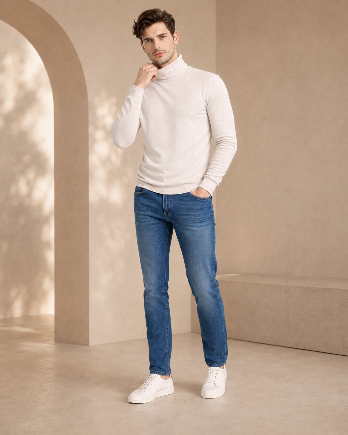 Men’s Beige Turtle Neck-3
