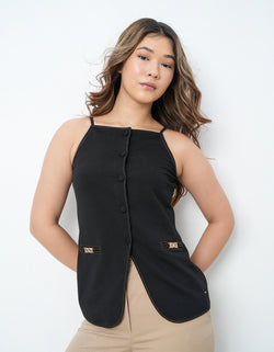 Knitted Black Denim Sleeveless Top