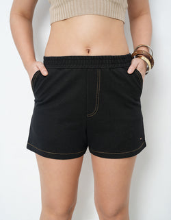 Knitted Black Denim Shorts