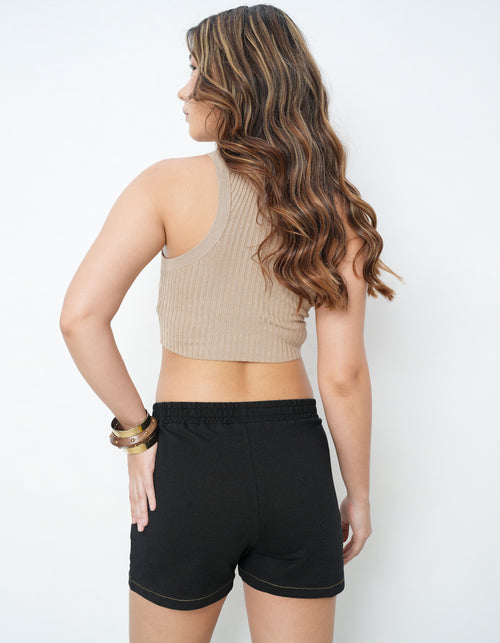 Knitted Black Denim Shorts