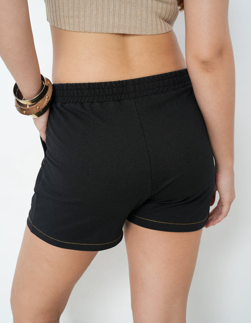 Knitted Black Denim Shorts