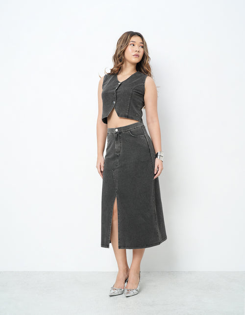 Waist Coat & Skirt Black Denim Co-Ords