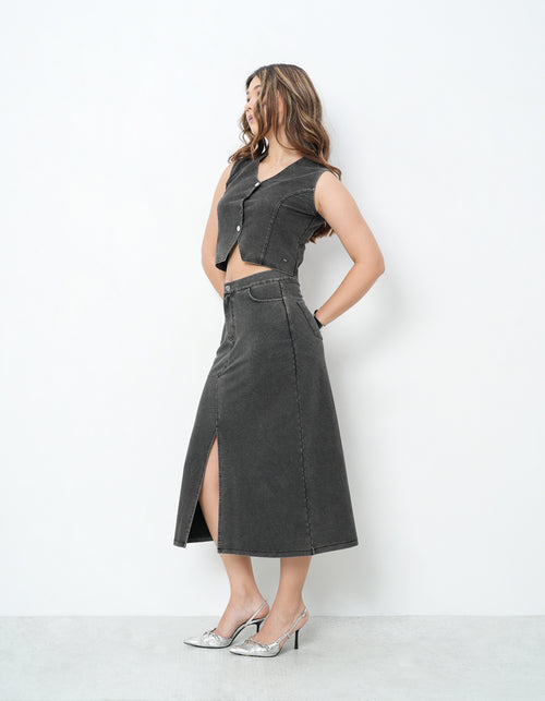 Waist Coat & Skirt Black Denim Co-Ords