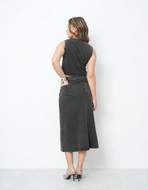 Waist Coat & Skirt Black Denim Co-Ords