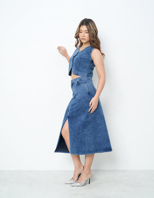 Denim Skirt With Front Slit