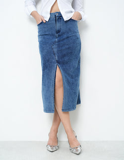 Denim Skirt With Front Slit