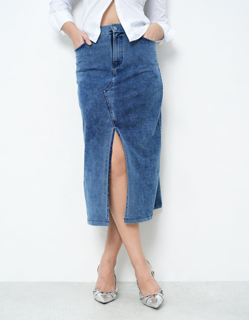 Denim Skirt With Front Slit