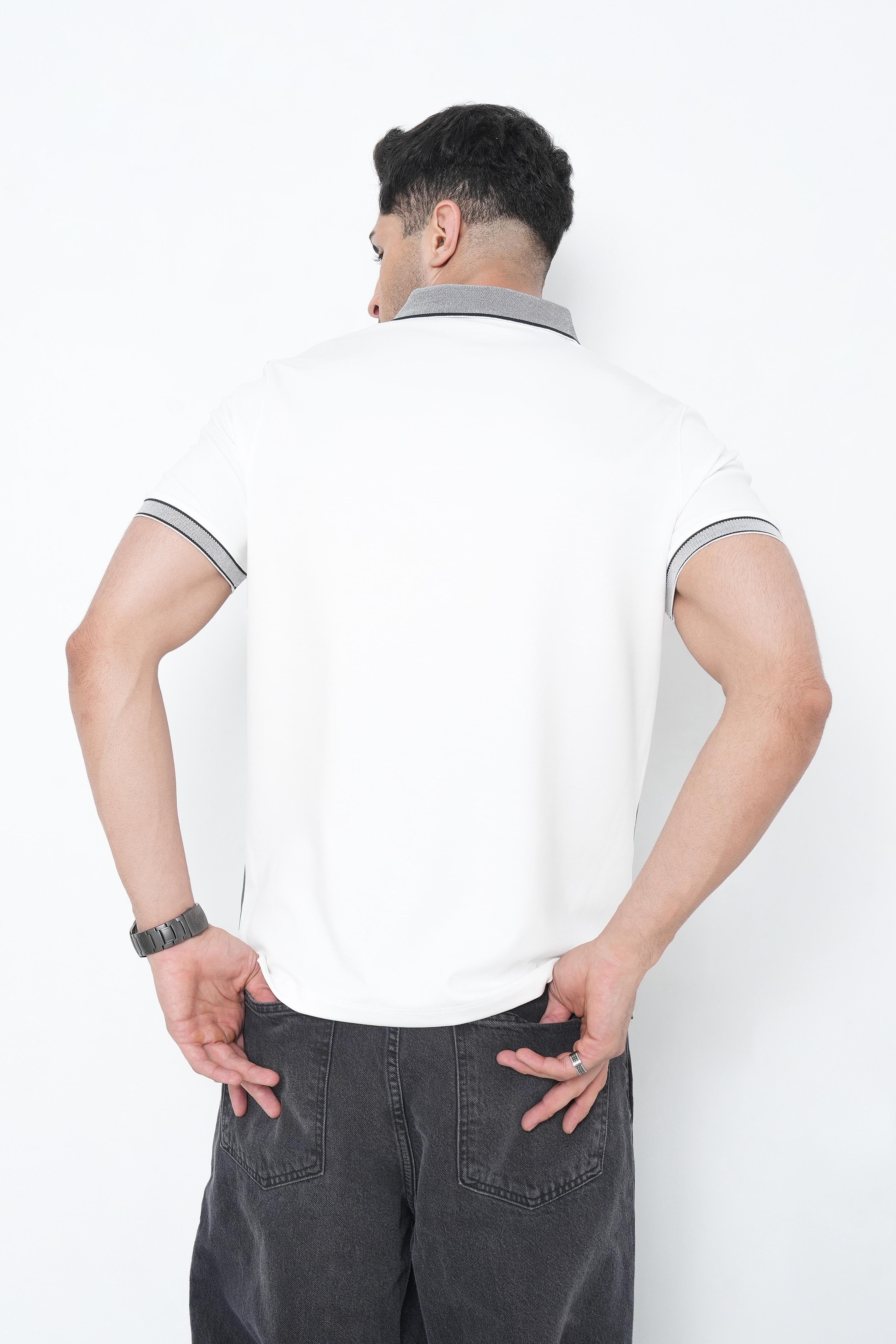 Colorblock Polo Neck T-Shirt with Zip Detail