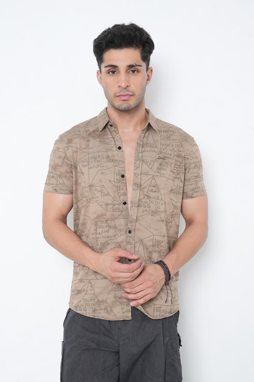 Khaki Floral Printed Shirt