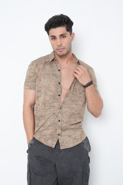 Khaki Floral Printed Shirt