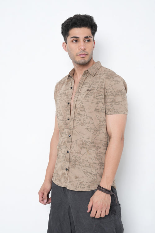 Khaki Floral Printed Shirt