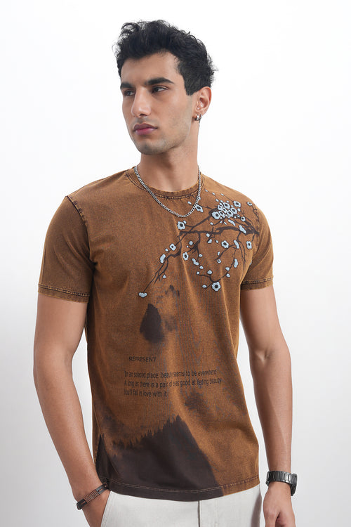 Men’s Acid-Wash Graphic Tee – Earth Tone Floral Edition