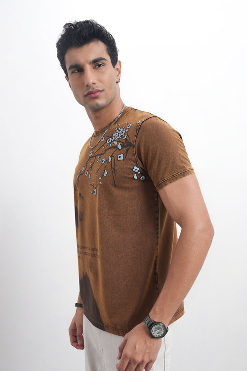 Men’s Acid-Wash Graphic Tee – Earth Tone Floral Edition