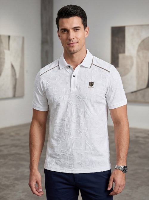 Bonnaty Geometric Textured Knit Polo White T-Shirt