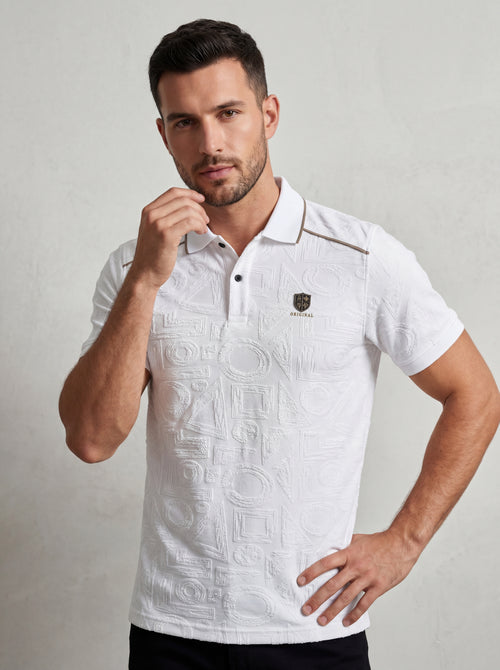 Bonnaty Geometric Textured Knit Polo White T-Shirt