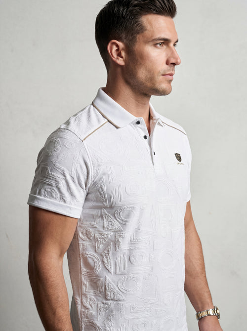 Bonnaty Geometric Textured Knit Polo White T-Shirt
