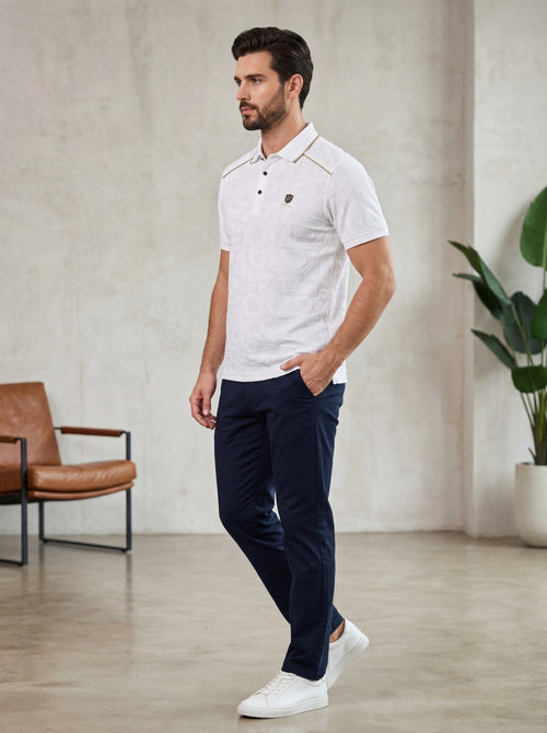 Bonnaty Geometric Textured Knit Polo White T-Shirt