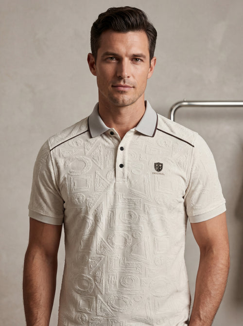Bonnaty Geometric Textured Knit Polo Beige T-Shirt