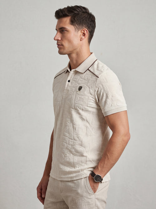 Bonnaty Geometric Textured Knit Polo Beige T-Shirt