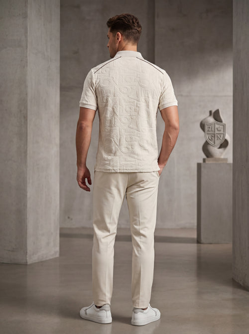 Bonnaty Geometric Textured Knit Polo Beige T-Shirt