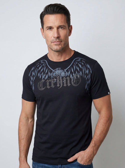 Men’s "Apex Wing" Graphic T-Shirt – Crisp Black & Silver