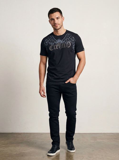 Men’s "Apex Wing" Graphic T-Shirt – Crisp Black & Silver