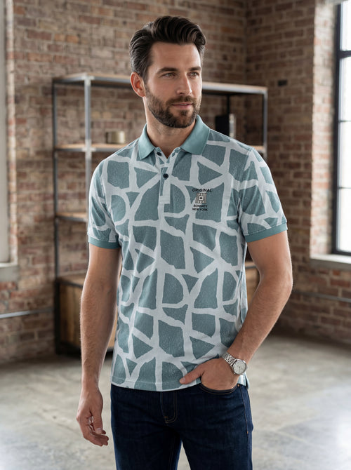 Men’s "Mosaic Geo" Printed Polo – Sage & Mint