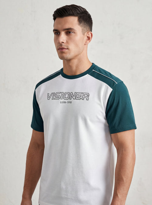 Bonnaty "Visioner" Colorblock Raglan-Style T-Shirt - White/Teal