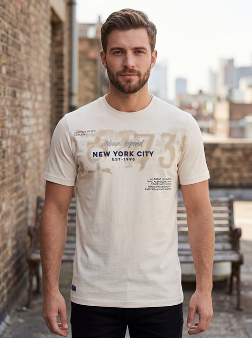Bonnaty "Urban Legend" New York City Graphic Beige T-Shirt