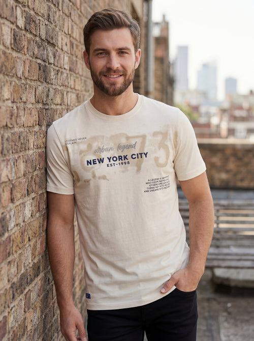 Bonnaty "Urban Legend" New York City Graphic Beige T-Shirt