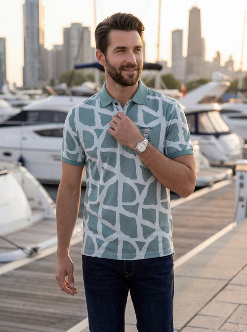 Men’s "Mosaic Geo" Printed Polo – Sage & Mint