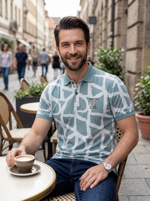 Men’s "Mosaic Geo" Printed Polo – Sage & Mint