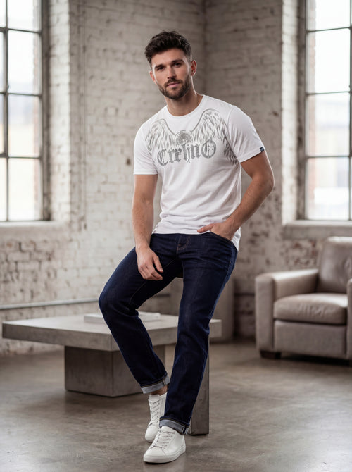 Men’s "Apex Wing" Graphic T-Shirt – Crisp White & Silver