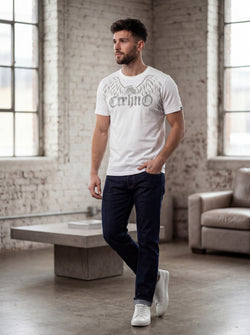 Men’s "Apex Wing" Graphic T-Shirt – Crisp White & Silver