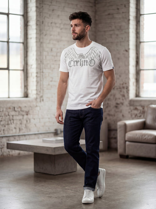 Men’s "Apex Wing" Graphic T-Shirt – Crisp White & Silver