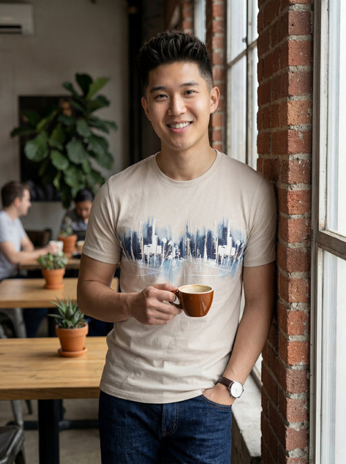 Men Beige Cityscape Abstract Graphic T-shirt