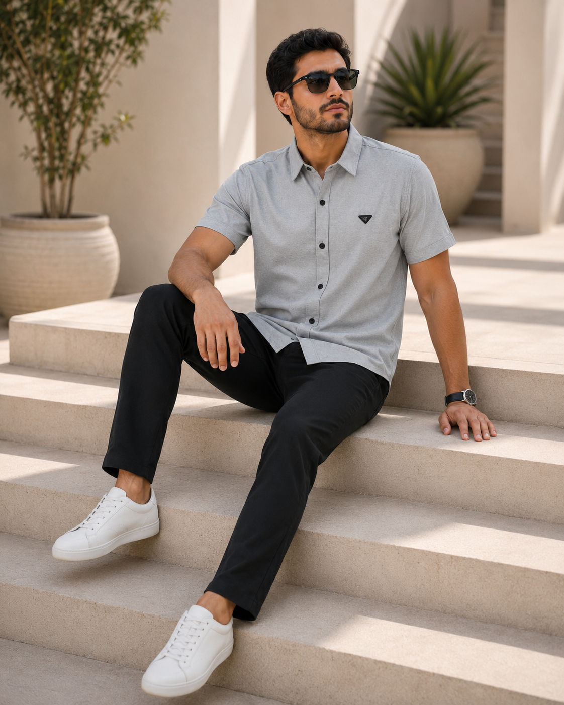 Cement Grey Textured Casual Shirt