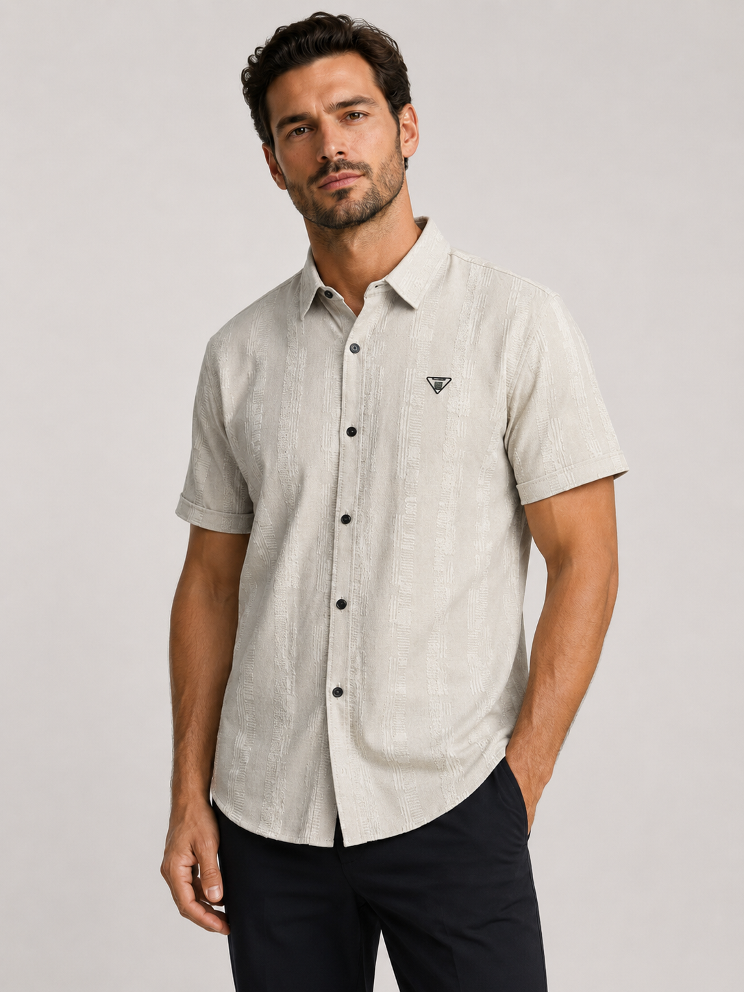 Beige Soft-Ribbed Relaxed Fit Casual Shirt