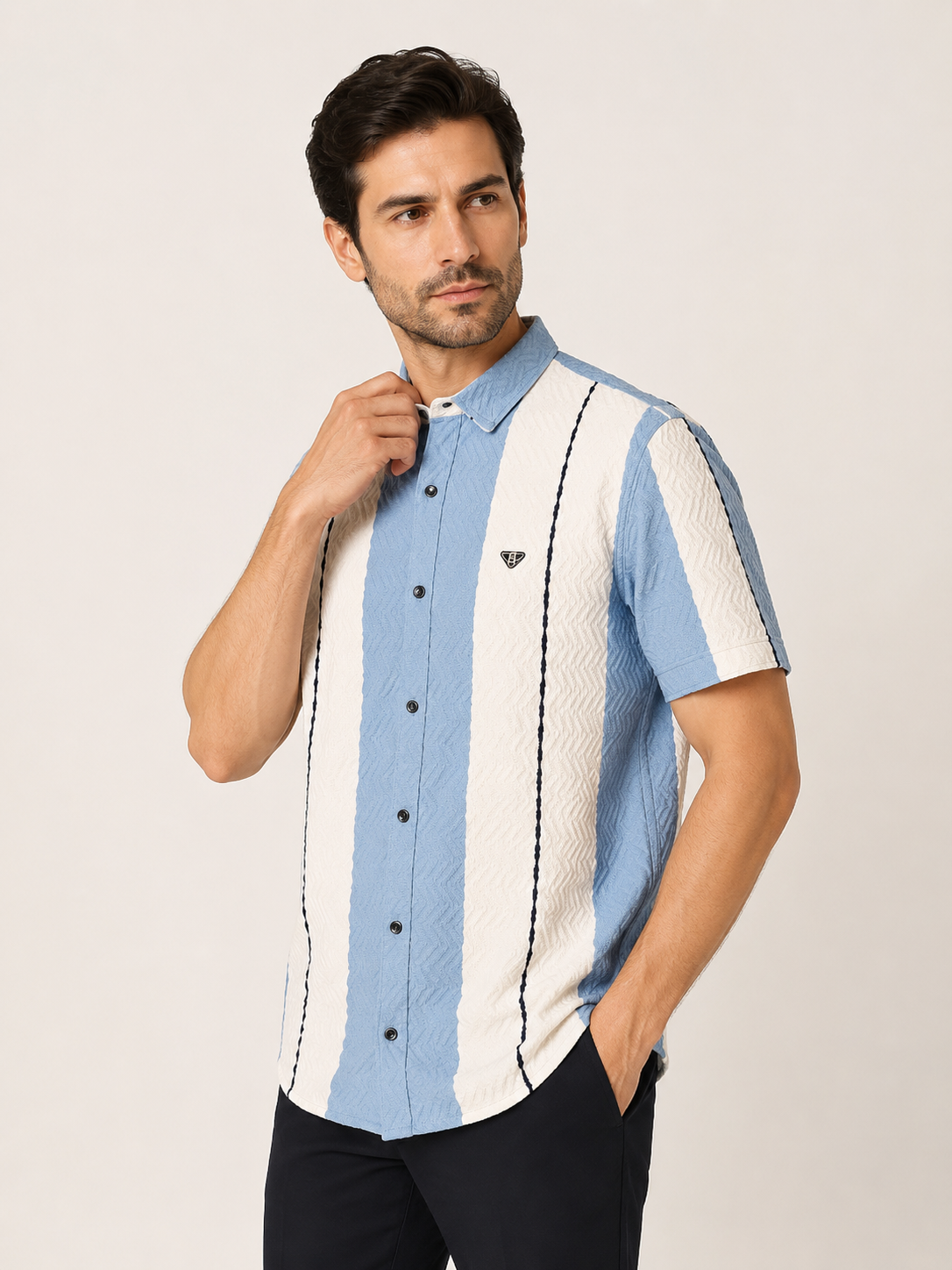 Mens Sky Blue Fine Corduroy Casual Shirt