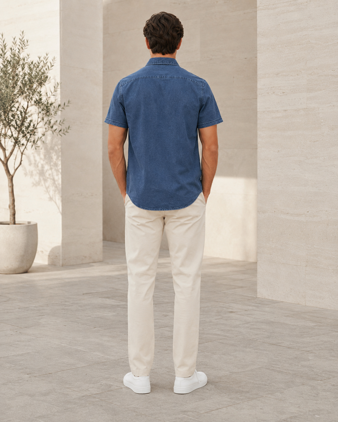 Men’s Blue Washed Casual Shirt-4