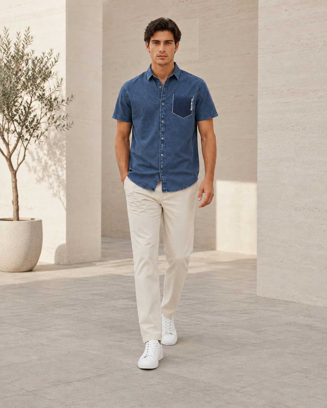 Men Slate Blue Textured Casual Shirt