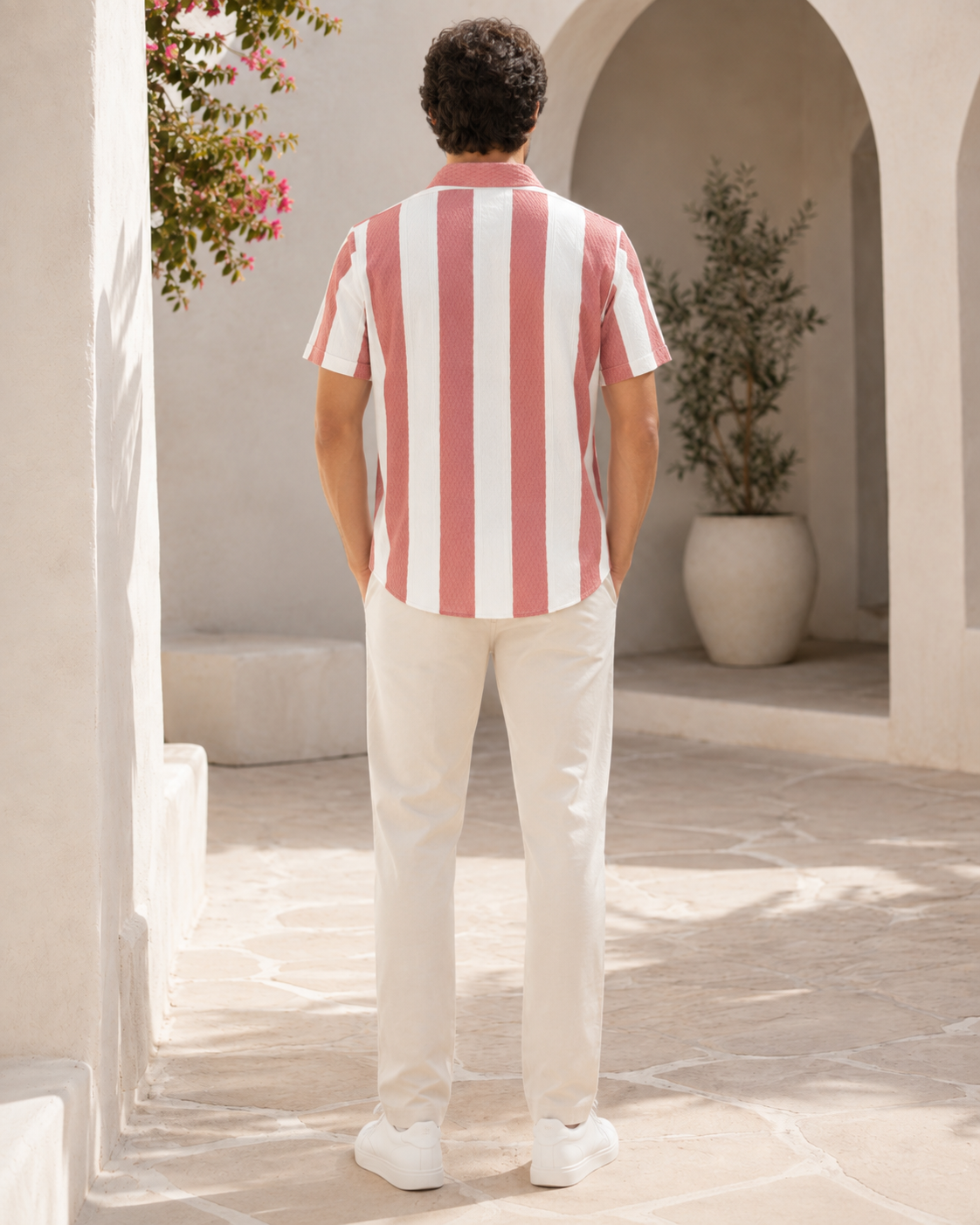Men’s Peach Vertical Striped Casual Shirt-4