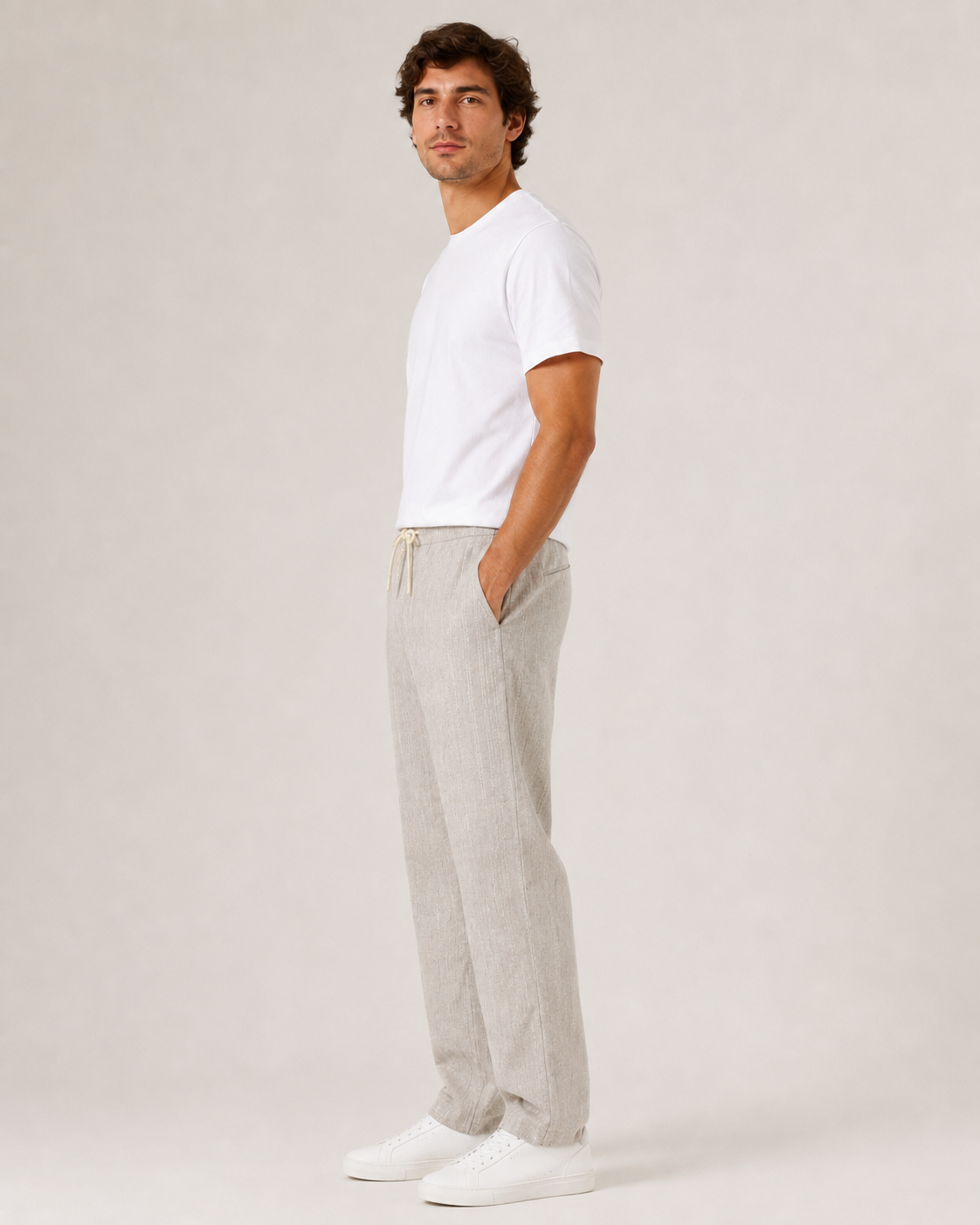 Men’s Beige Linen Pants-4