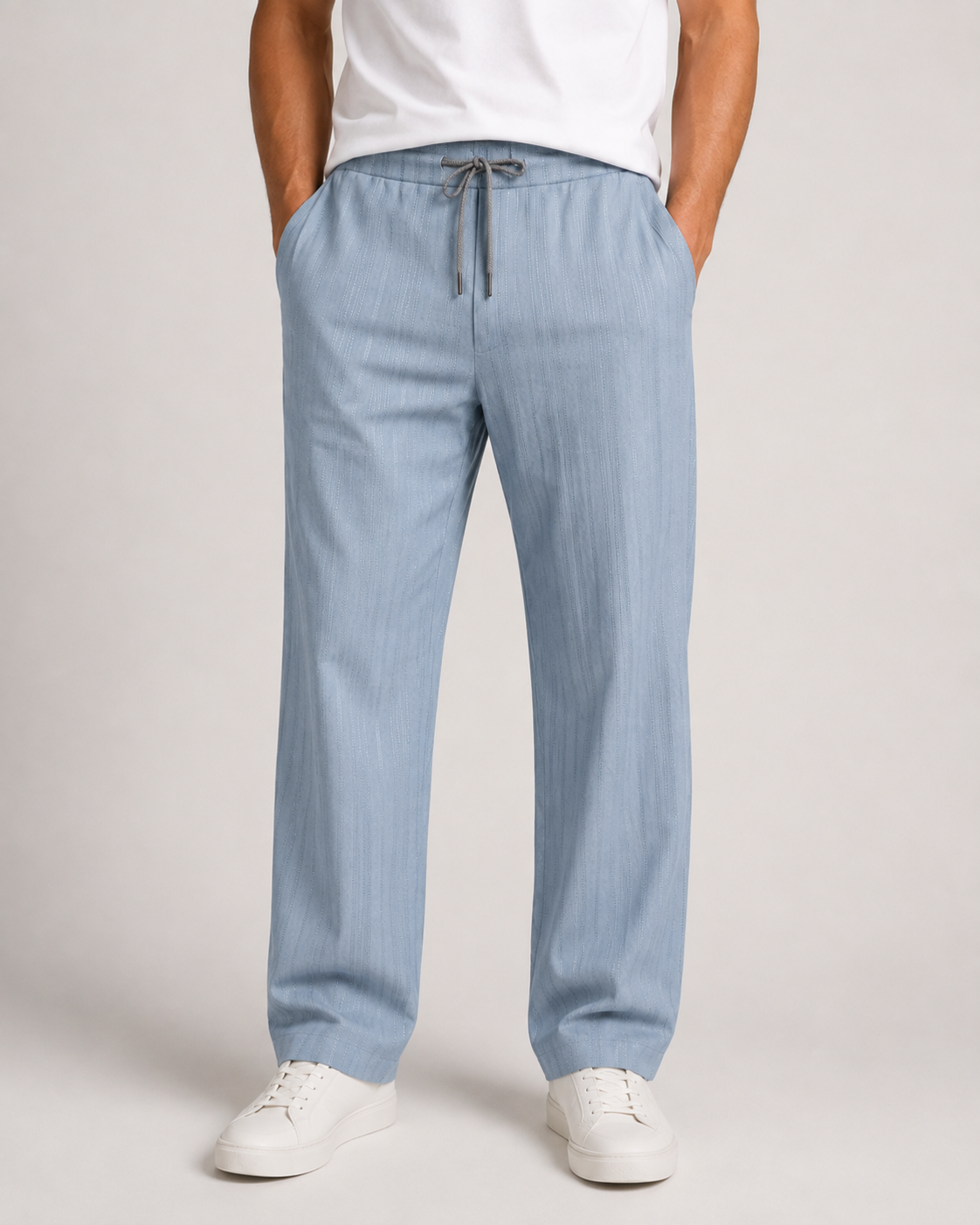 Blue Relaxed-Fit Linen Casual Track Pants
